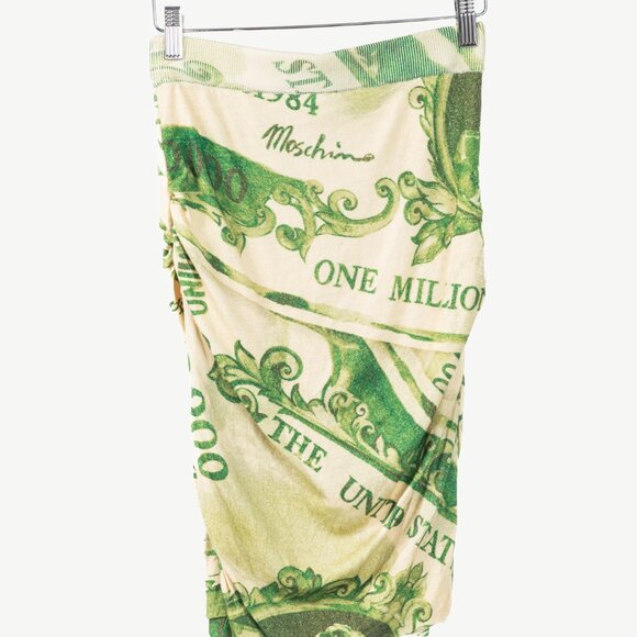 Moschino AW/19 Green Wool Money-Print Ruched Skirt - Picture 1 of 11